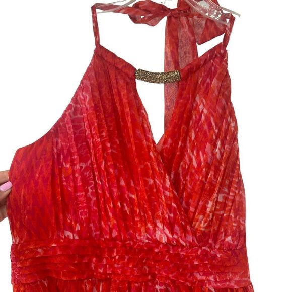 Laundry Shelli Segal Dress Halter Rhinestone High Low Beach Pink Boho Size 8 - Picture 6 of 11